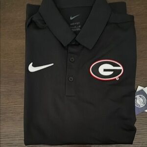 Nike Short Sleeve Black Polo with White Swoosh and Red-Trimmed Georgia G Logo